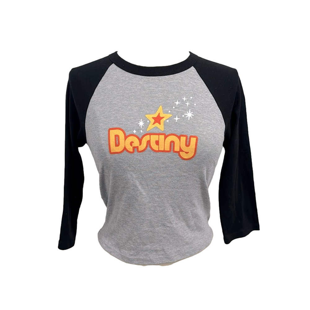 Women’s Micro Rib 3/4 Raglan Baby Tee w/Destiny Graphic Print | Color: Grey/Blk